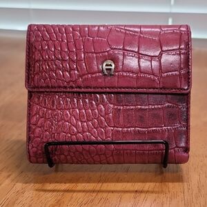 Etienne Aigner Croc-Embossed Burgundy Leather Wallet
